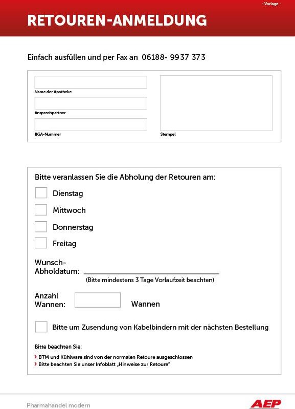 RetourenAnmeldung AEP